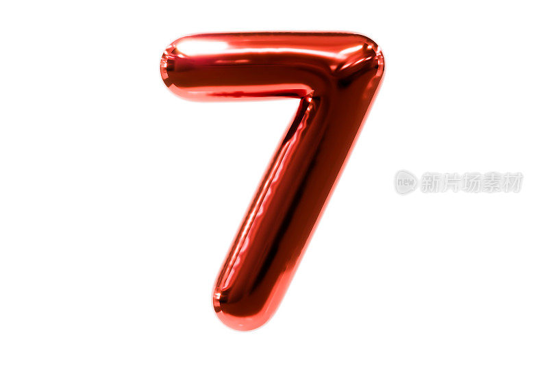 气球字体金属红色数字7由现实的氦气球，Premium 3d插图。